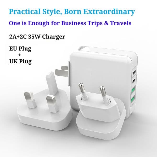 35W PD 20W USB-C Multi-Port Charger US UK EU Plug For iPhone , Android -Travel Fast Charging Adapter