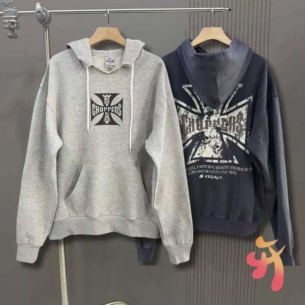 Destruction Collar Gray Drawstring Hoodie Grey West Coast Choppers Hoodys Cotton Cross Pattern Loose Hooded Sweatshirt Men Women J251103