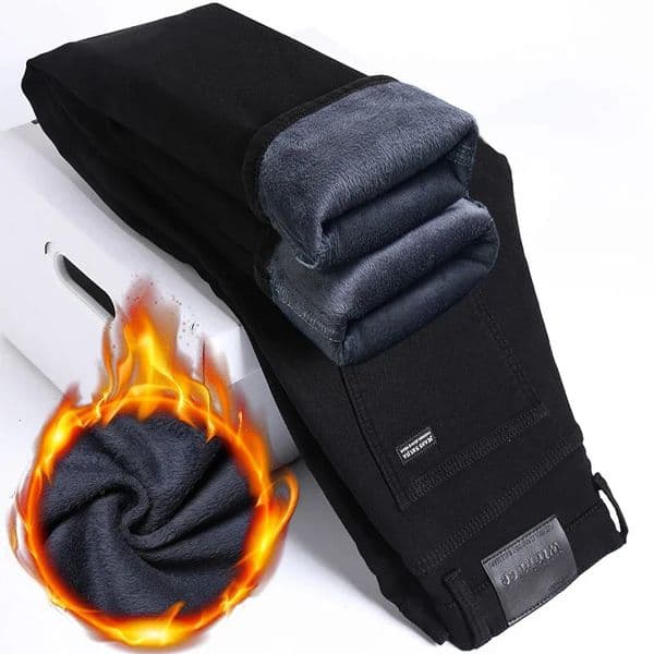 WTHINLEE Winter Men Black Straight Stretch Denim Thick Velvet Pants Warm Jeans Casual Fleece Line Trousers Male Plus Size 251104