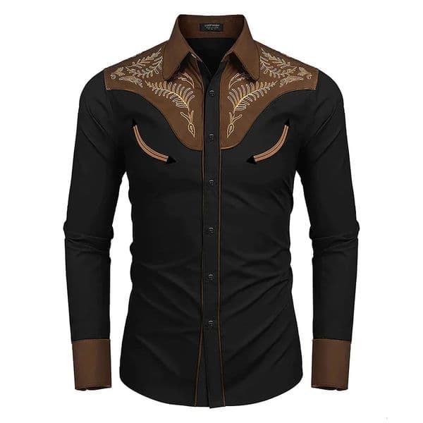 Fashion Mens Western Printed Long -sleeved Lapel Single -breasted Shirt Casual Social Mens Club Street Clothing 251104BJ