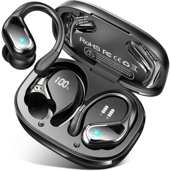 Earbud, 75Hrs Bluetooth 5.4 Headphones IP7 Waterproof Sport, Running Wireless Earphones ENC Noise Cancelling Mics, Deep Bass Over Ear bud with Earhooks for