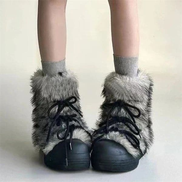 Bow Platform Women Snow Ankle Boots Fur Fashion Short Plush Flats Cotton Shoes Trend Warm Cozy Winter Botas Mujer 251104
