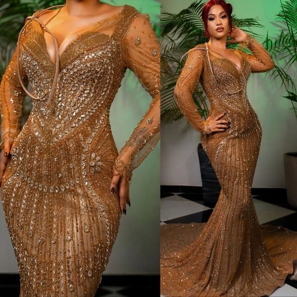 Brown Mermaid Prom Dresses 2026 Illusion Crystals Deep V-neck Sparkly Evening Formal Party Second Birthday Engagement Gowns Plus Size Dress For Special Occasions