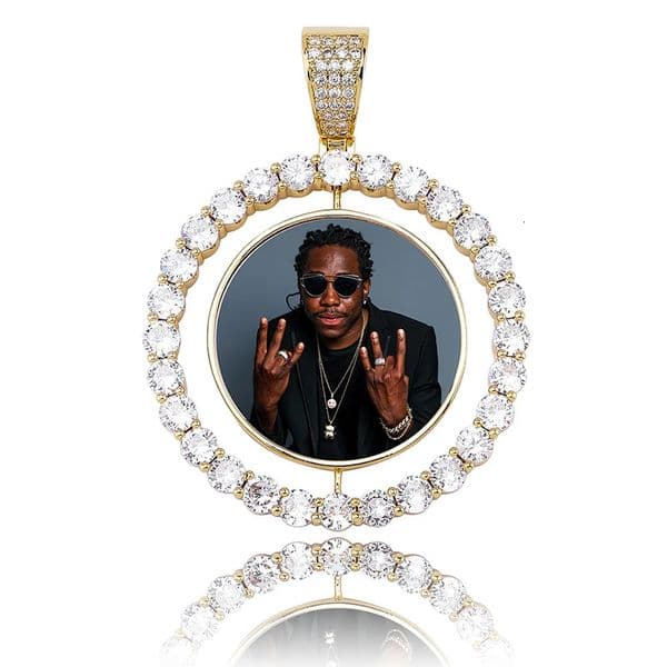 TOPGRILLZ Custom Made Po Rotating Double-sided Medallions Pendant Necklace With 4mm Tennis Chain Zircon Mens Hip Hop Jewelry 251105