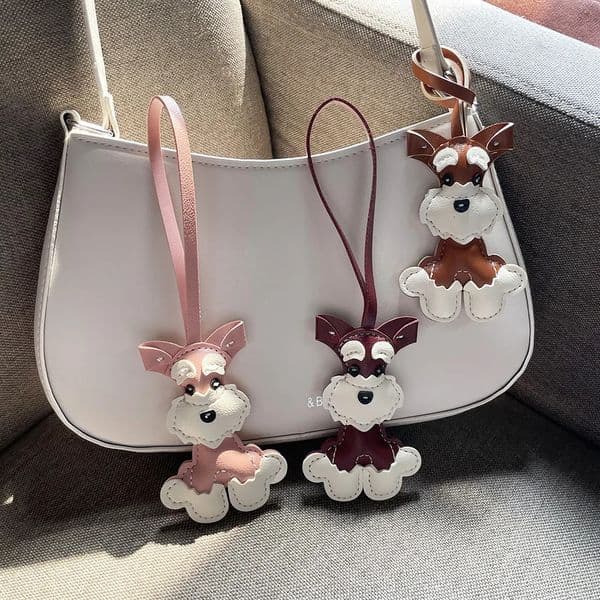 Leather Cute Schnauzer Bag Pendant Creative CuteStyle Small Items Car Key Chain HandStitched Birthday Gift Schoolbag Acces 251105