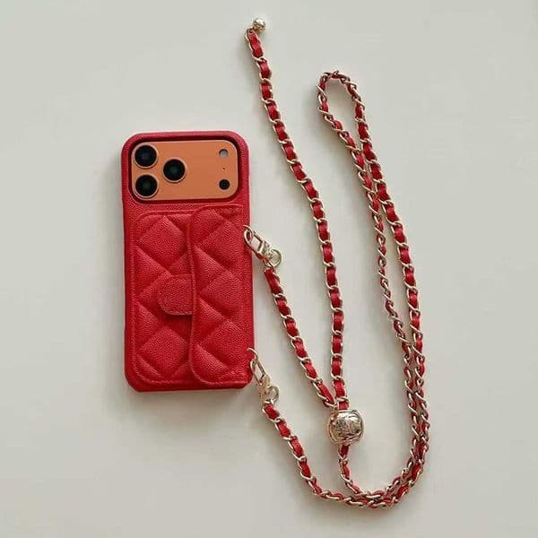 2026 New Crossbody Designer Phone Case For Apple Iphone 17 cologne 16 15 14 Sleek Pebbled Leather Diamond Chain Strap Card Holder Velvet per
