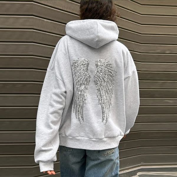 Shiny Wing Print Hoodie Womens Loose Long Sleeve Pullovers Tops Tight Yoga Pants 2025 Two Piece Set Versatile Lady Outfits 251105