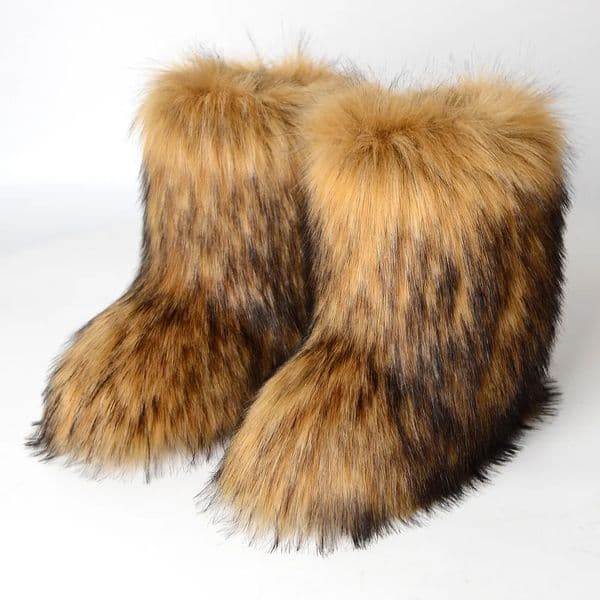 Women Faux Fur Boots Winter Fluffy Plush Snow Boots Fashion Furry Boots Comfortable Outdoor Flat Shoes 251104