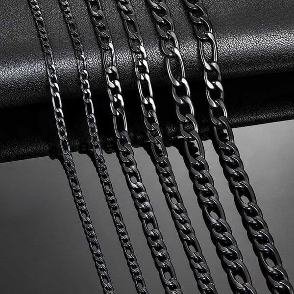 Thickness 3mm/45mm/6mm Black Color Figaro Chain Stainless Steel Link Classic Necklace for Men Women Jewelry 16 to 40 InchesW251105
