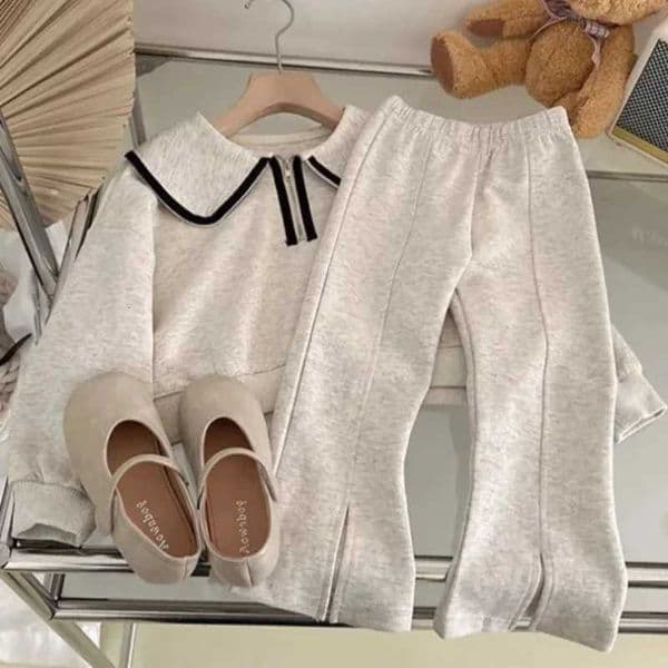 3-7Y Girls Spring Hoodies Set Korean Childrens Spring and Autumn Fashionable Baby Doll Collar Hoodie Pants Casual Two Piece Set Y251105