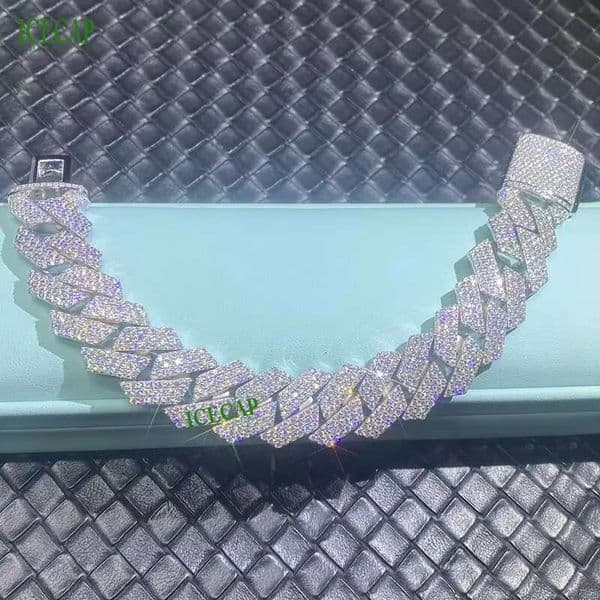 Icecap Fashion Jewelry Bracelets Hot Selling White Gold Cuban Link Chain 925 Sterling Silver Hip Hop Moissanite Custom Bracelet