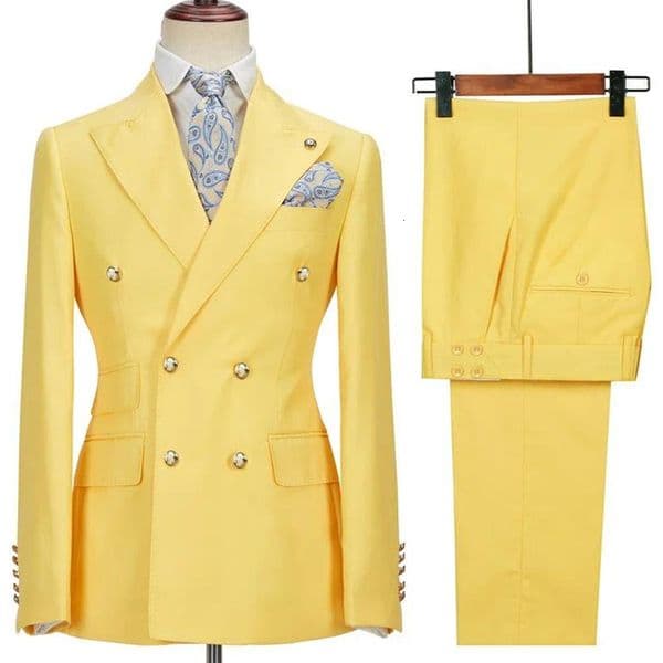 Blazer Hombre Yellow Suits for Men Chic Double Breasted Lapel Elegant Wedding Full Set Male 2 Piece Jacket Pants 031D 251023