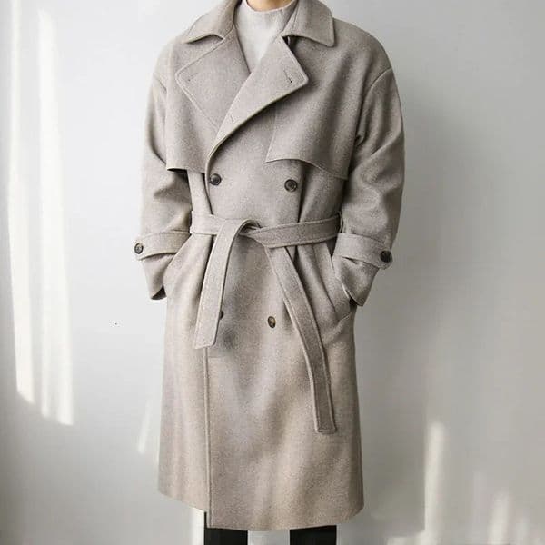Mens Woolen Clothes Straight Casual Windbreaker Long Coat Fashion Loose Gentle Autumn Korean Elegant Overcoat 251103