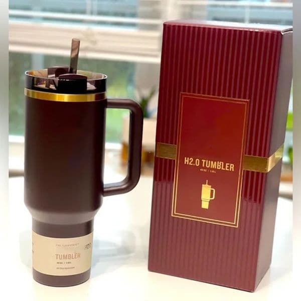 40 OZ Chocolate Gold Mugs Cups With Handle Insulated 40Oz Lids Straw Stainless Steel Tumblers Coffee Termos Cup US Local Warehouse 0624