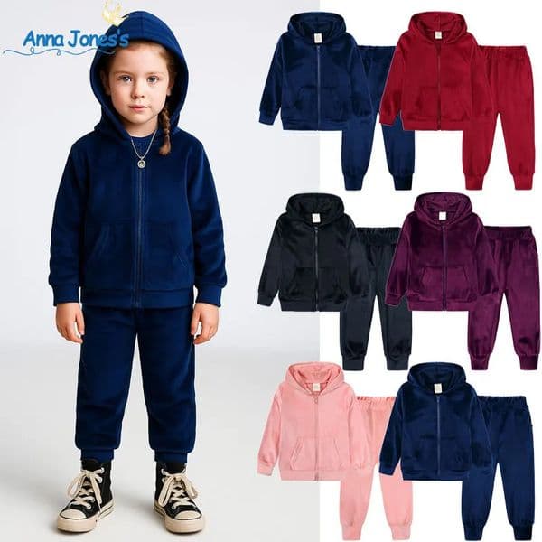 2 Pcs Fashion Children Girls Velvet Sweatsuit Toddler Zipper Up Hoodie Jackets Pants Set Winter Kids Tracksuits Outfits 251105