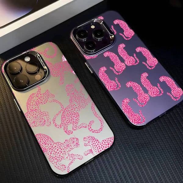 Phone Case For iPhone 17 16 15 14 13 12 11 Pro Max Air multicolor Matte Laser Metallic Aurora Funda Fashion Pink Leopard