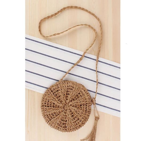 Rattan Woven Round Women Straw Bag Handbag Knit Summer Beach Woman Shoulder Messenger Tassel Khaki Beige Bags 251106BANJIA