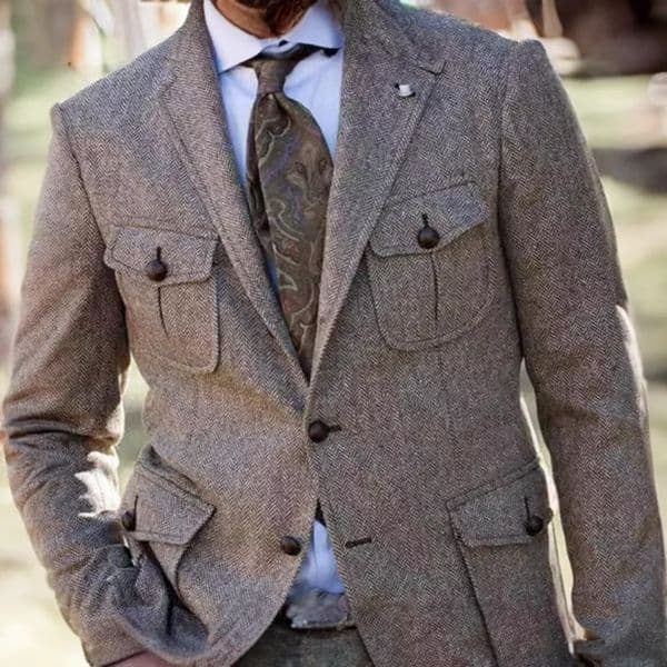 Mens Blazer Retro Herringbone Jacket Formal Office Workwear Steampunk Coat 2024 Wool 251106