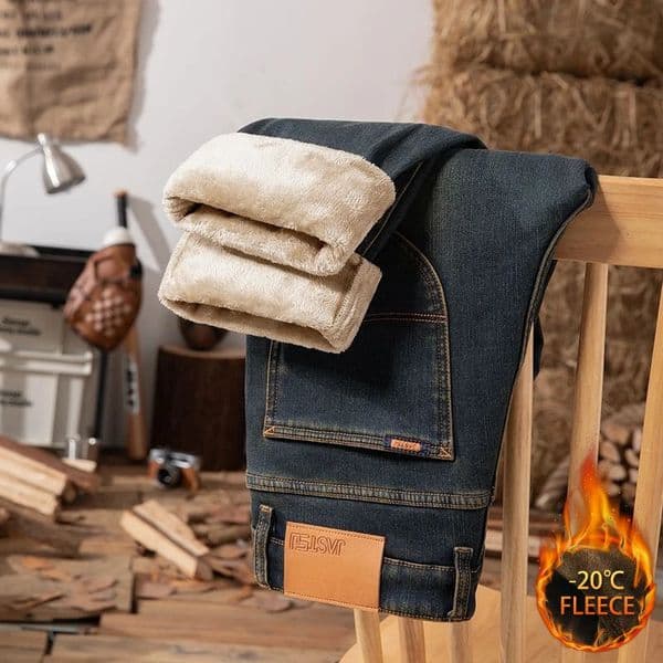 PlushWinter Fleecefleece Jeans Mens Clothes Thickened Fashion Plush Trousers Business Straight Fitted Warm Stretch Denim 251106