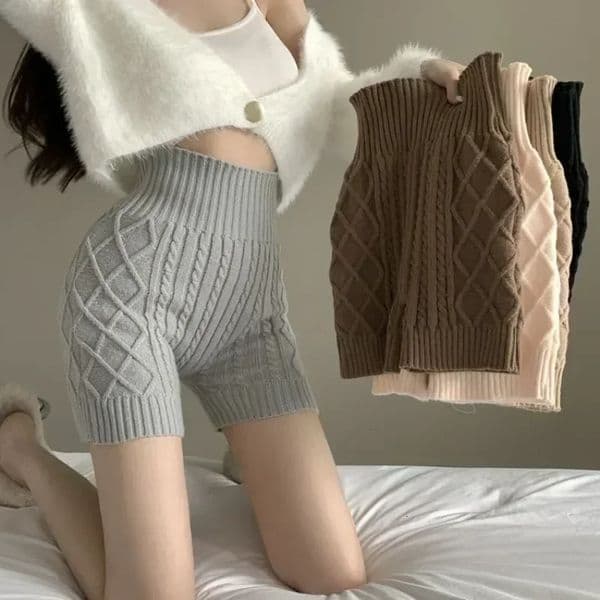 Womens knitted warm and safe short autumn winter tight bottom shorts soft waist hip lifting anti 250401BANJIA