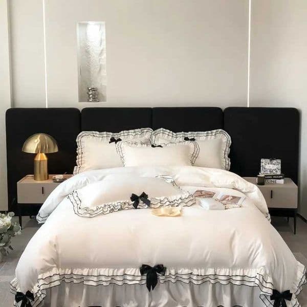 Designer Chic Multi Layer Ruffle 3/4/6Pcs White Duvet Cover Set Soft Microfiber Girls Bedding with Cute Bow-Knots Bed Sheet Pillowcases Y251106
