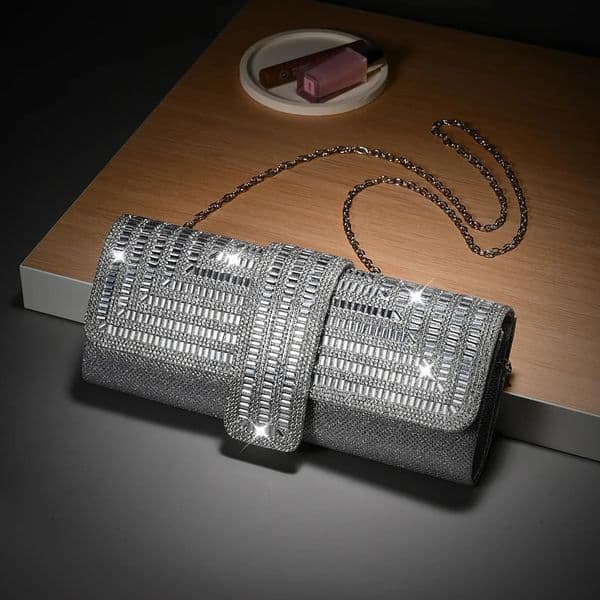 Womens Clutch Purse Silver Rhinestone Sparkling Crystal Evening Handbag Handmade Bridal Wedding Party Prom Handbags 251106