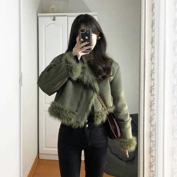 Designer woolen coat fashion Women Fur coat Imitation fox fur Fur integrated Motorcycle uniform female 2025 Spring Autumn Winter Design Hairy CoatY251106