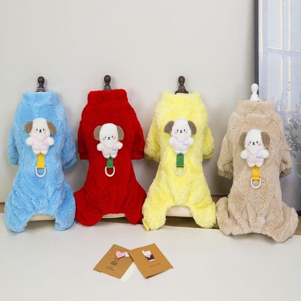 Plush Warm Autumn Winter Dog Fleece Coat with Cute Puppy Decor, D-Ring for Leash, Multiple Sizes (S-XXL), Soft Fluffy Dog Jacket, Fashion Pet Apparel for Small Medium Dogs A699