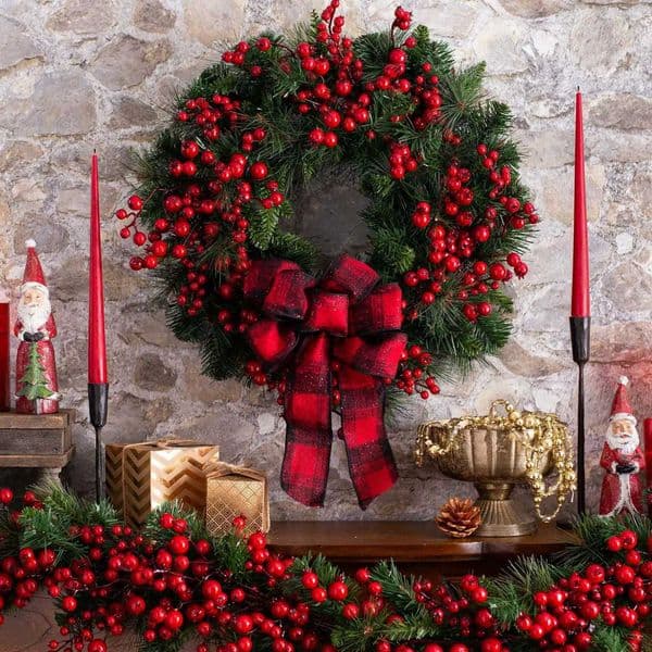Christmas Artificial Red Berry Wreath For Front Door Red Bow Door Hanging Wreath Indoor Outdoor Xmas Decoration New Years Decor H251106