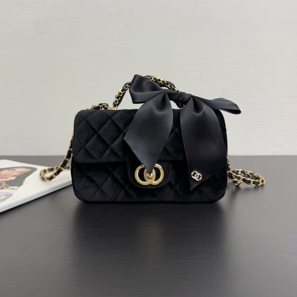 New Top Quality velour bag cf bag bow Bag Luxury Designer Velvet Nylon Golden Hardware Shoulder Bag Zipper Closure Handbag Fashion Women Casual Shopping Clutch Bag01