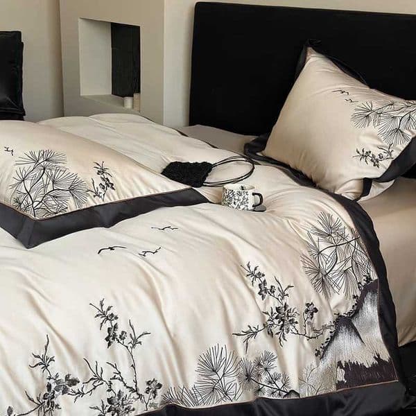 Designer Chinese Style Flowers Plants Embroidery Cotton Bedding Set Duvet Cover Linen Fitted Sheet Pillowcases Home Textile Y251106