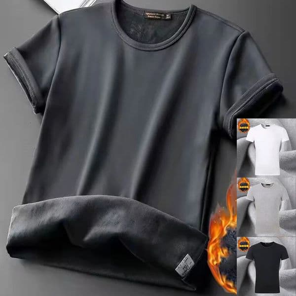 Winter Mens Velvet Short Sleeve Tshirt Base Shirt Oneck Vneck Man Warm Underwear Half Top Thermal Bottom 251106