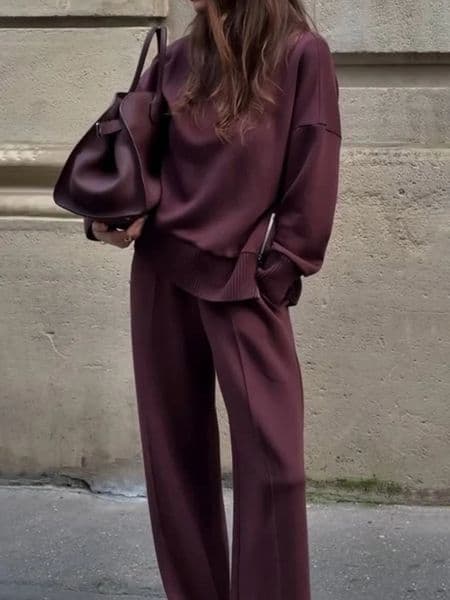 Womens Suede TwoPiece Set LongSleeved Slit Hoodie and WideLeg Pants Suitable for Autumn Winter Seasons 251106BANJIA