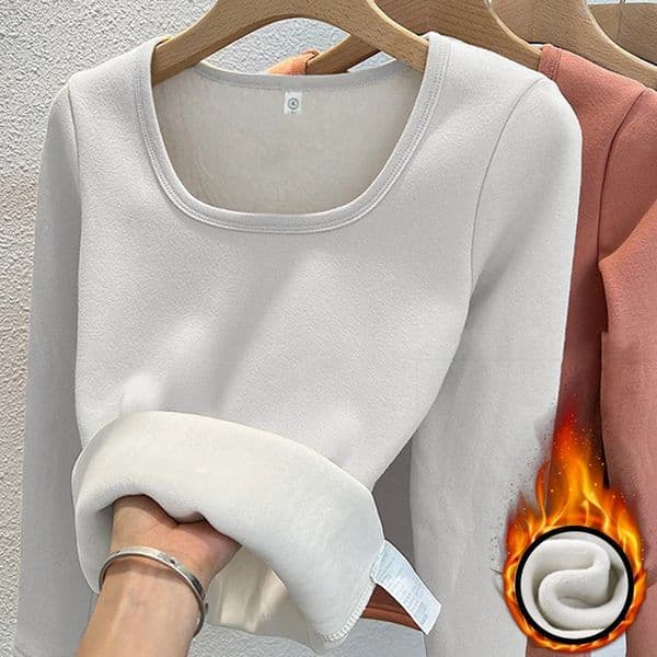 Womens Long Sleeve Top Thermal Underwear Tops Square Collar Fleece Basic Pullover Fashion Thermal Shirt Winter Clothes Woman 251106