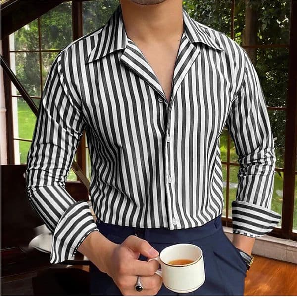 Mens Long Sleeves shirt button-up shirt summer shirt blue long sleeve striped lapel vacation clothing fashion casual Tops 251104BJ