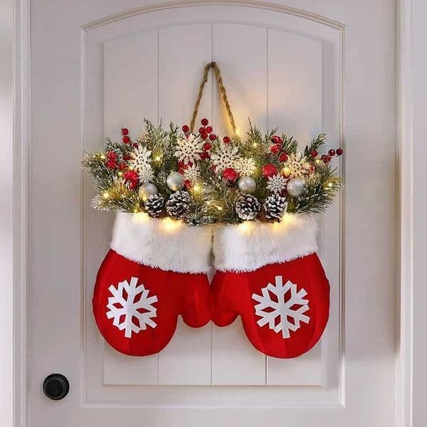 Twinkling Christmas Mitten Wreath With 120 LED Lights 10H Auto TimerChristmas Wreath Front Door Artificial GarlandXJ251106