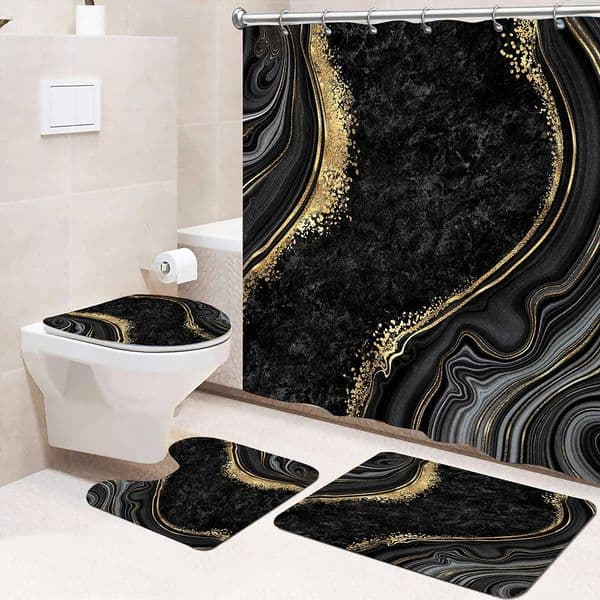 4pcs Set Doormat Shower Curtain with NonSlip Rugs Toilet Seat Cover Bath Carpet Durable Waterproof Bathroom Home Entrance Decor 251106