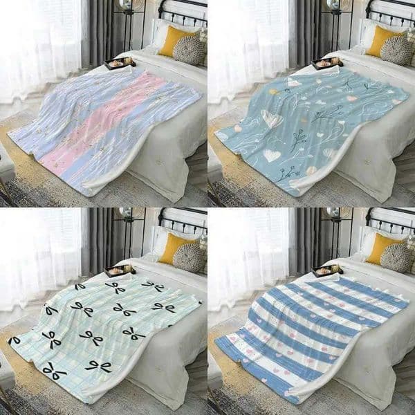Striped Floral Blanket Microfiber Flannel Cover Blanket Bedro Living Ro Sofa Soft And Cfortable He Decoration H251106