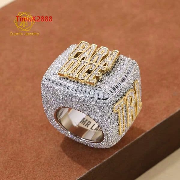 Custom Gold-Plated 925 Silver Moissanite Ring with VVS Diamond Tester Iced Out Hip Hop Style Featuring Letter
