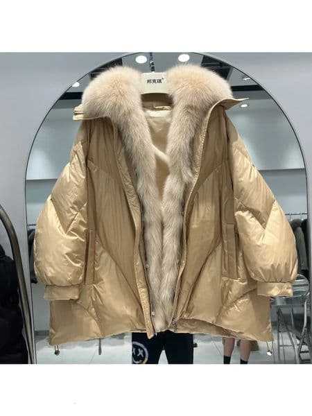 OFTBUY Real Natural Fox Fur Winter Women White Goose Down Jacket Loose Warm Puffer Coat Female Thick MidLong Parkas 251106