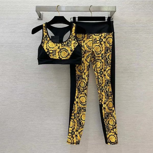 womens bikini set gold patterned vest pants swimsuit yoga classic n beach sexy 250322ZBANJIA
