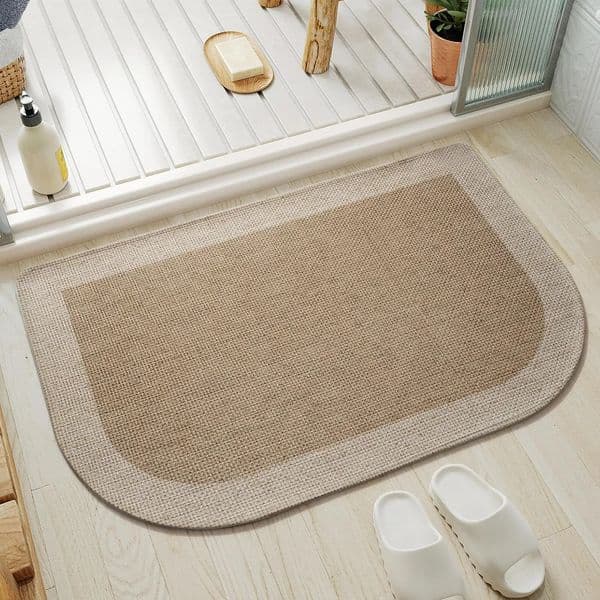 VIKAMA Half Circle Bath Mat Door Quick Dry Non Slip Washable Bathroom with Rubber Backing Absorbent Round Shower Rug 251106
