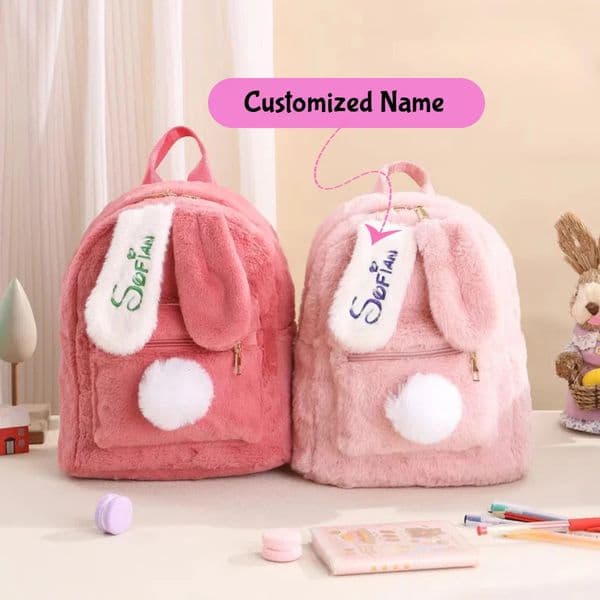 Personalized Custom name Embroidered born letter Nursery Baby cute Plush rabbit Backpack School Children bag Gifts Boys girls 251104