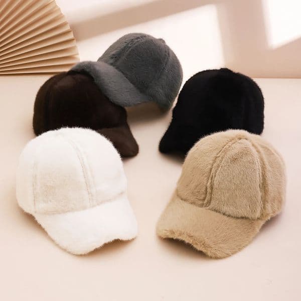 Korean Style Plain Faux Fur Baseball Cap Casual Warm Duckbill Hat for Autumn Winter Cozy Plush Beanie for Men and Women 251105