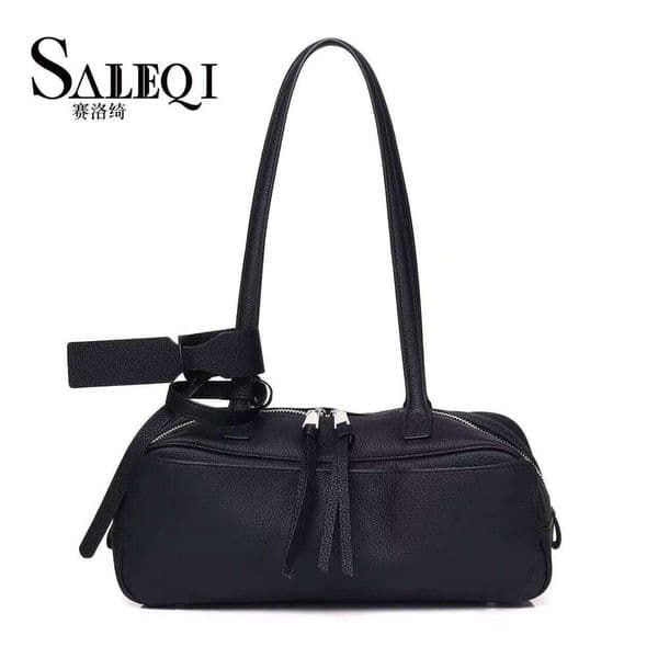 Genuine Grande Leather Fashion Women's Black Shoulder Bag Desiger Brand Ladies Khaki Handbag Armpit Purse Cowhide Gray St251106