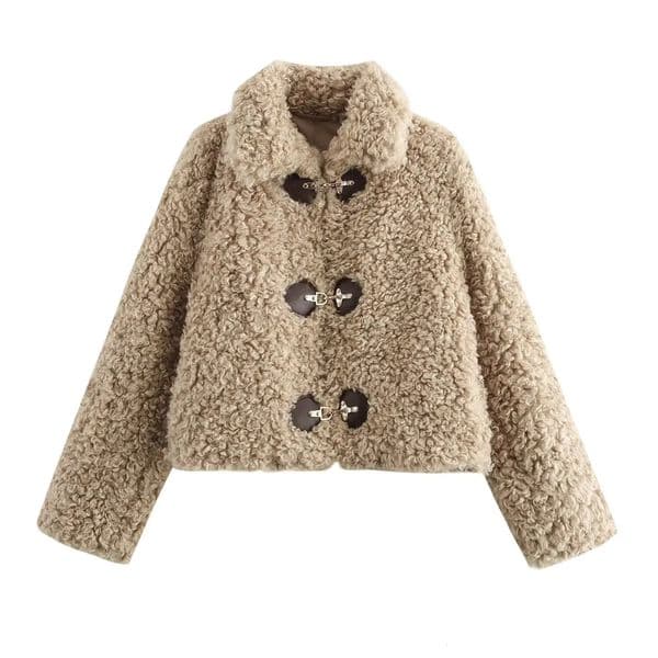 Womens Jacket Flip Collar Long Sleeve Versatile Rope Buckle Solid Color Winter Style Coat 251106