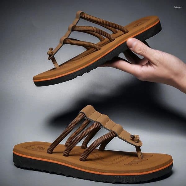 Slippers 2025 Summer Men Flip Flops Platform Beach Sandals Anti-slip Roma Flat Shoes Trendy Slipper For