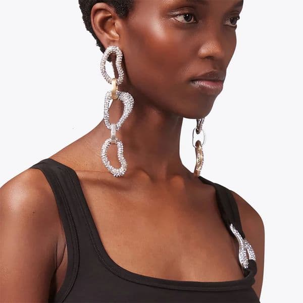 Geometric Rhinestone Chain Link Drop Earrings Silver Color Women Punk Oversized Dangle Earrings Party Jewelry Accessories 251103