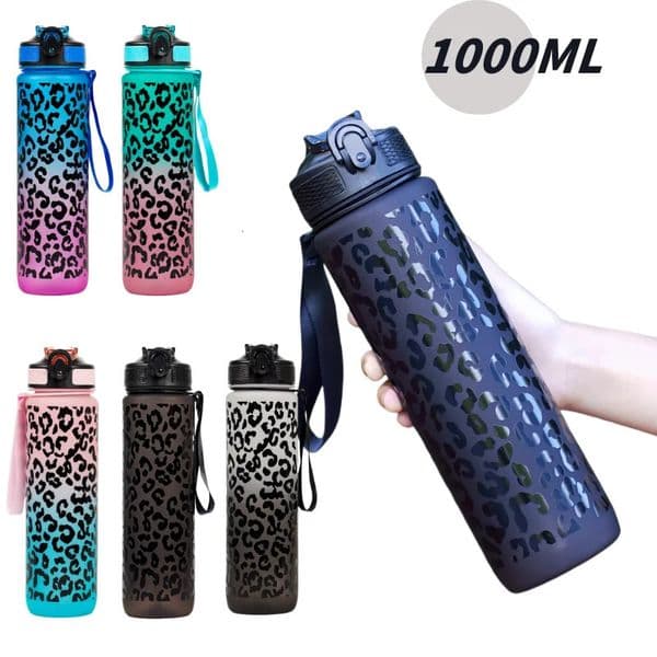 1 Liter Large Capacity Leopard print Plastic Cup Leak Proof Sports Water Bottle Drink items Outdoor Travel Portable Gym Bottle 250407