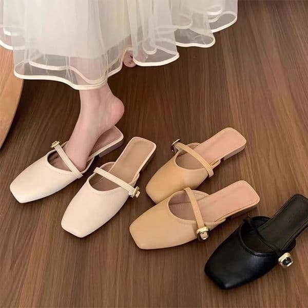 Summer French Gentle Baotou Half Slippers Women Casual Versatile Flat Bottom Shallow Mouth Single Shoes For Women 251107